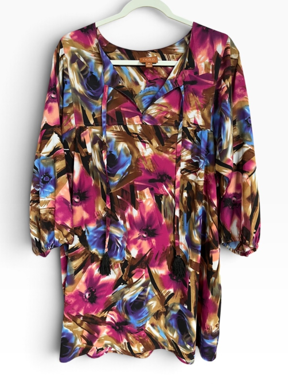 Lane Bryant Icon Collection Brown Multi Abstract Floral Boho Tunic Blouse SZ 18